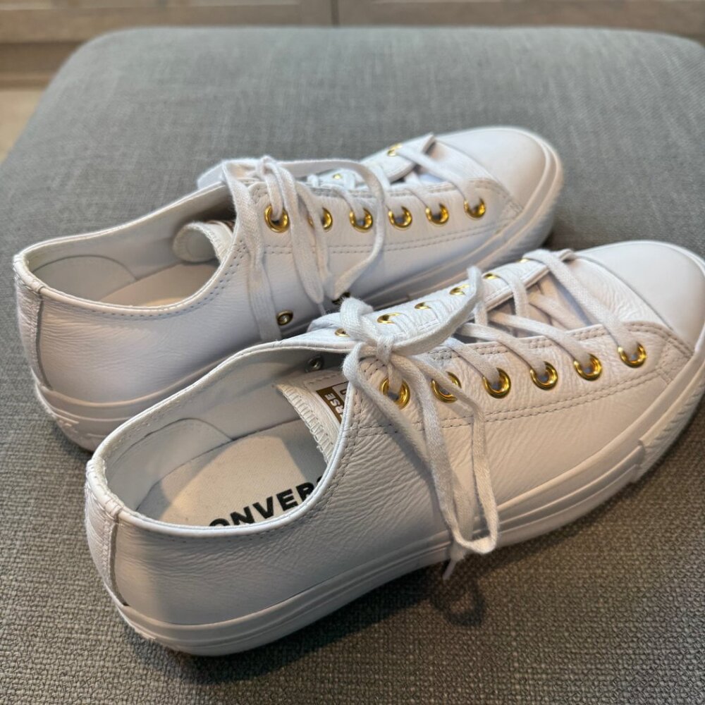 Converse Platform All Leather Sneakers Gold Trim Women's Size 9 - Picture 5 of 6